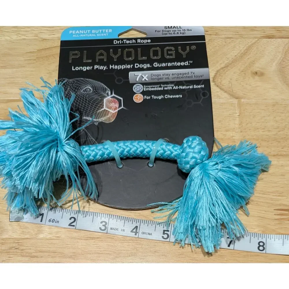 Playology Dri-Tech Rope, Peanut Butter Scented Blue Dog Toy for Small Dogs